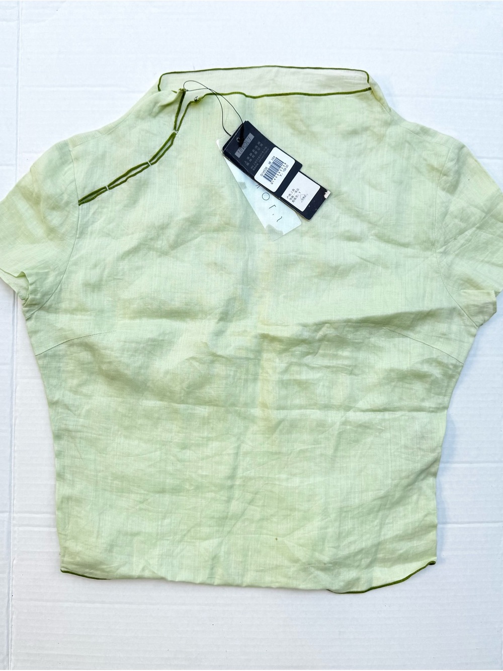 Light Green Cotton Linen Chinese-Style Short-Sleeve Blouse